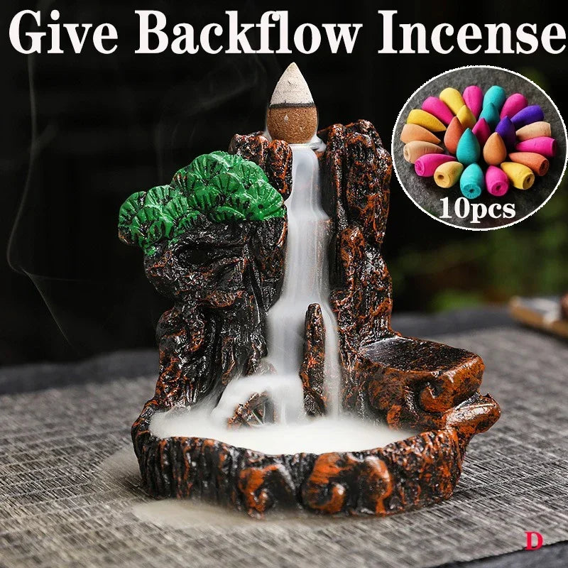 2025 Mountains River Waterfall Reflux Incense Burner Fountain Backflow Aroma Smoke Censer Holder Home Crafts +60 Incense Cones