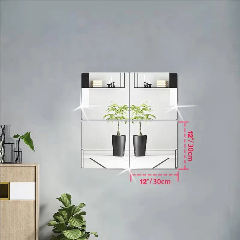 4/8PCS 3D Self-Adhesive Mirror Wall Stickers Flexible Acrylic Art Decor 20/30cm for Living Room DIY Home Decor