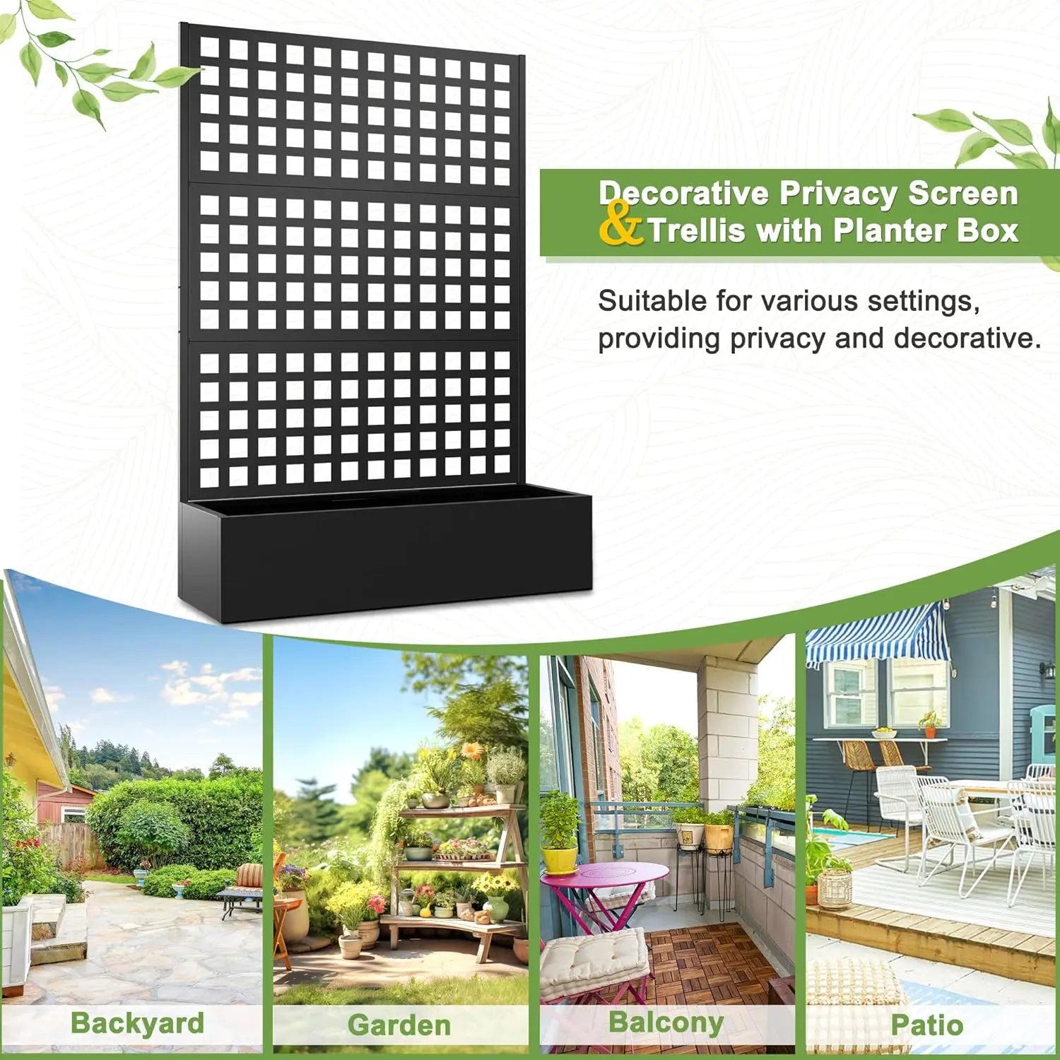 Metal Raised Garden Bed with Trellis, Metal Planter Box with Trellis, Garden Box for Climbing Plants Vegetable, 47''Lx16''Wx71''