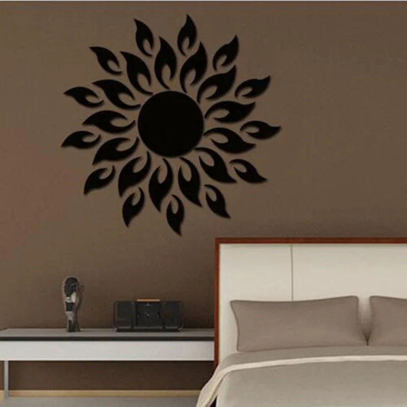 Mirror Sun Flower Art Removable Wall Sticker Acrylic Mural Decal Household Room Decoration