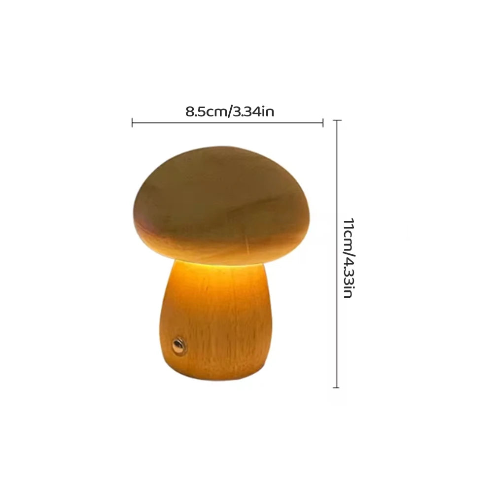Wooden Mushroom Night Light Touch Switch Dimmable LED USB Charging Table Lamp for Bedroom Home Decor Unique Gift Idea