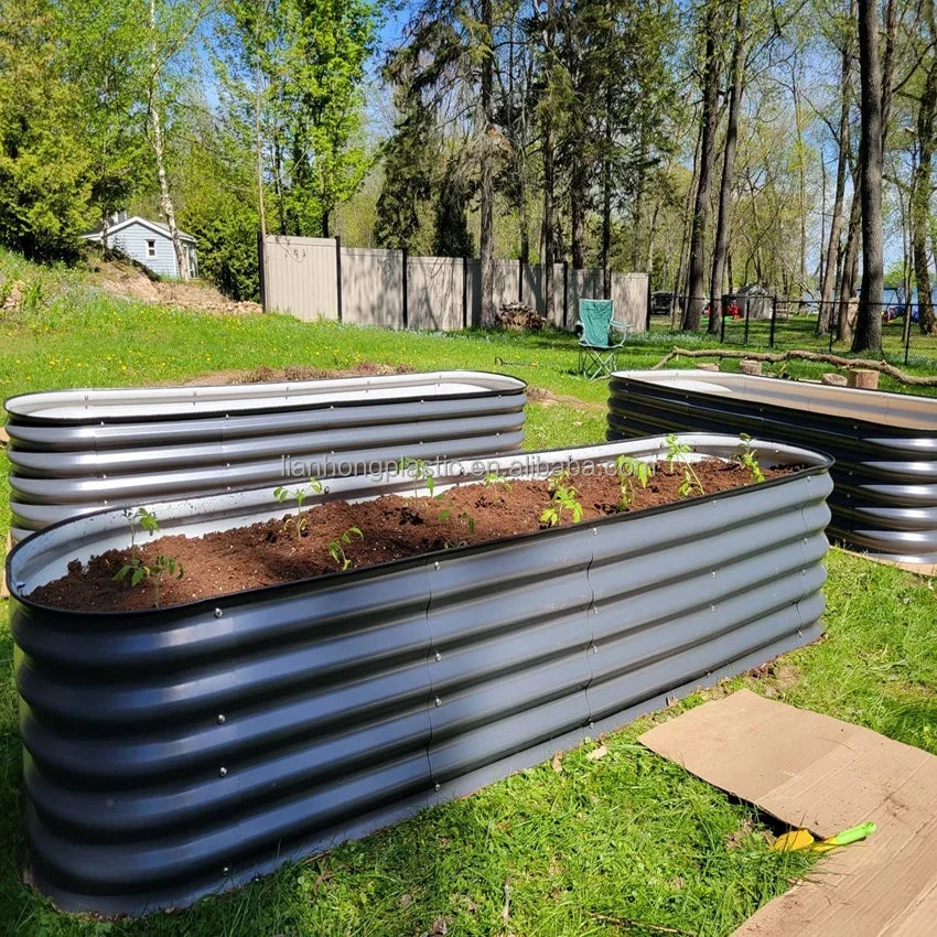 Outdoor Rectangle Diy Modular Corrugated Planter Box Kits Vegetable Galvanized Steel Metal Raised Garden Bed