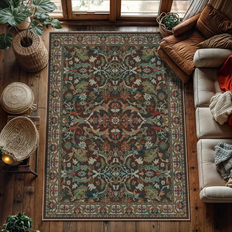Floral Patterned Rug Non-slip Washable Rug Stylish Contemporary Rug, Living Room Rug Durable Cozy  Area Runner Mats Decoration