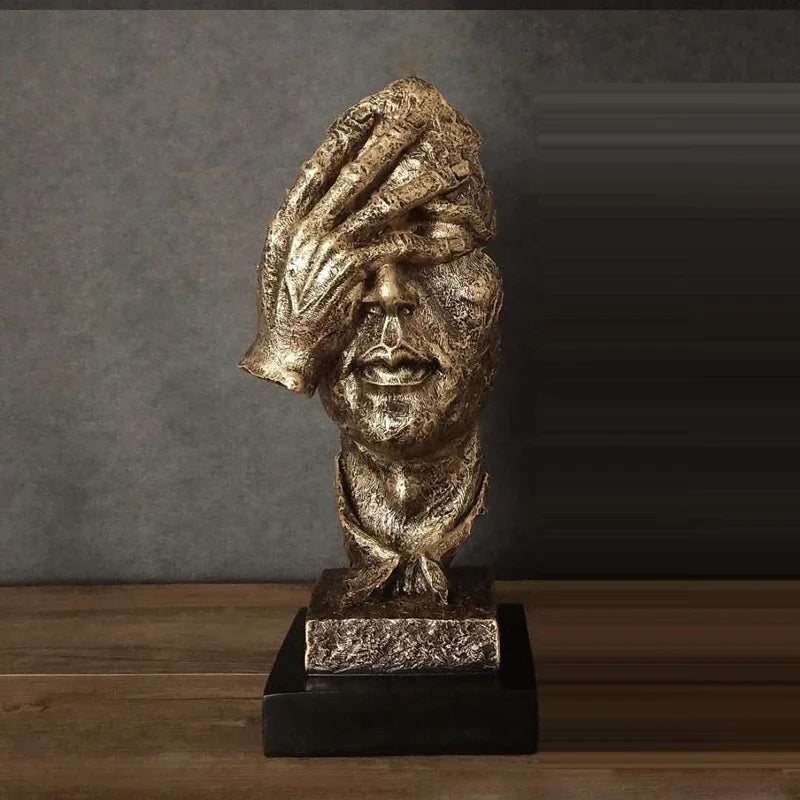 See No Evil Resin Art Silence Mask Figurines Decorations for Home Abstract Silence Is Gold Mask Miniatures Sculpture Artwork