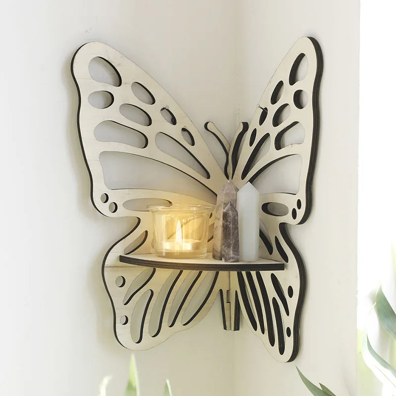 Wooden Craftsmanship Butterfly Lotus Hollow Crystal Storage Rack Simple Home Wall Decoration Wall Phone Stand