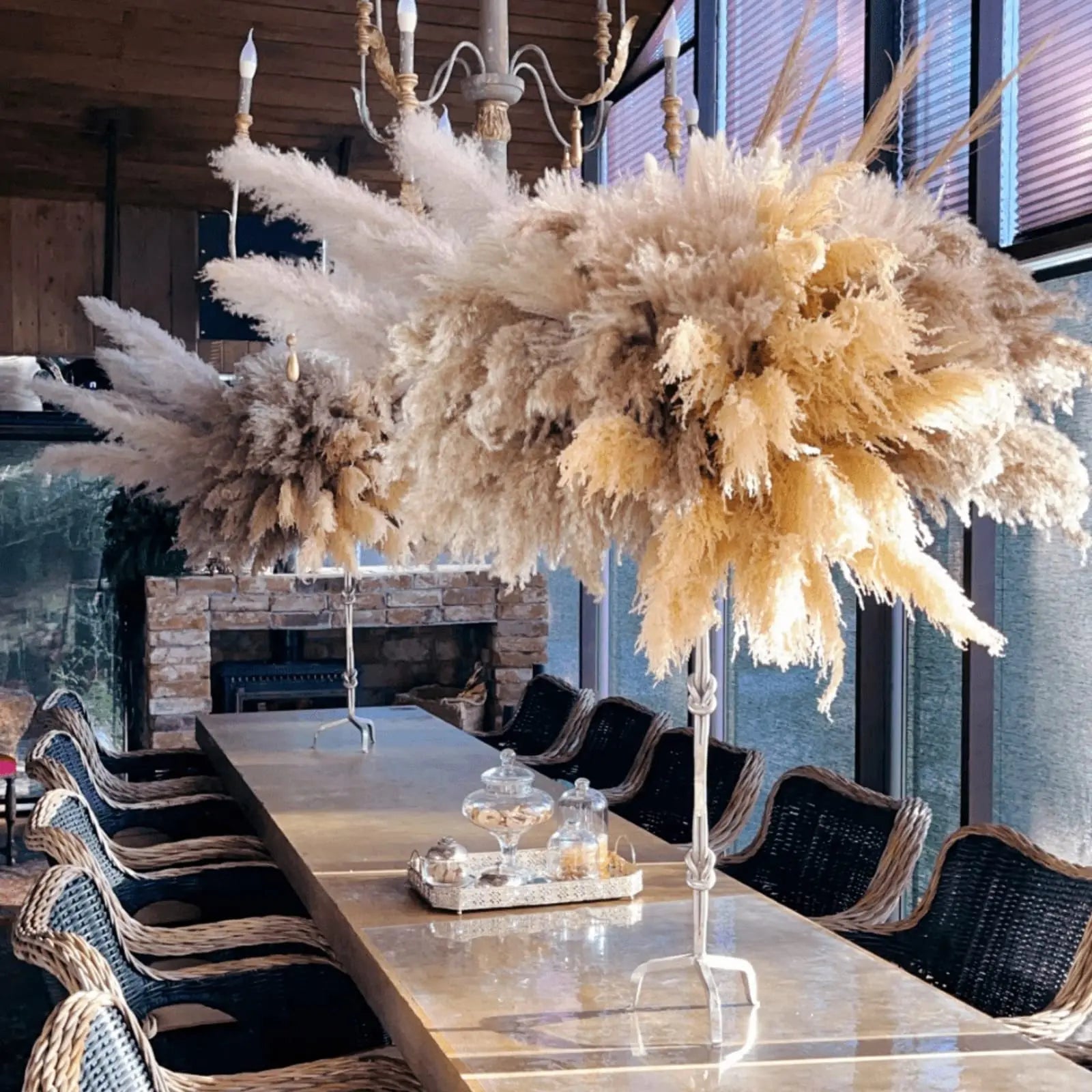 15pcs Large Fluffy Pampas Grass Bouquet Low-Maintenance Dried Flowers for Home Office Outdoor Decor Boho Table Vase Centerpieces