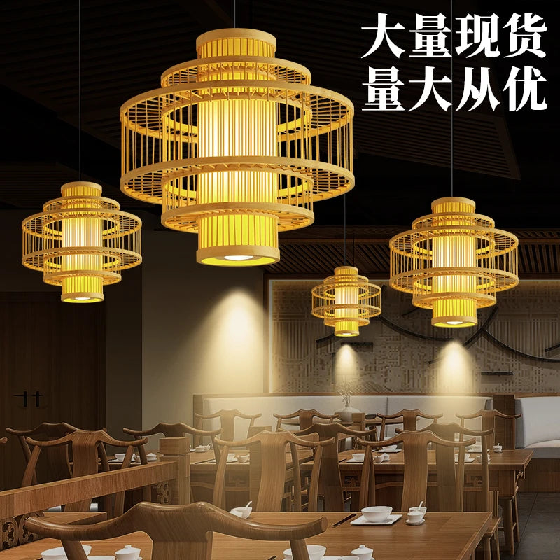 New Chinese restaurant chandelier, Zen bamboo art,  lantern, Chinese tea room, tea table, catering shop, commercial retro lamp