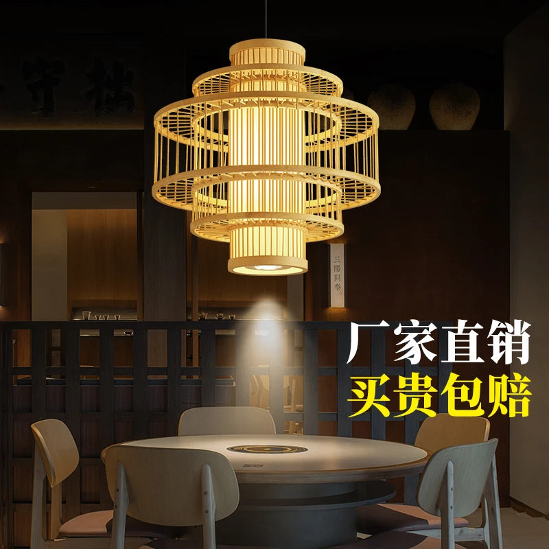 New Chinese restaurant chandelier, Zen bamboo art,  lantern, Chinese tea room, tea table, catering shop, commercial retro lamp