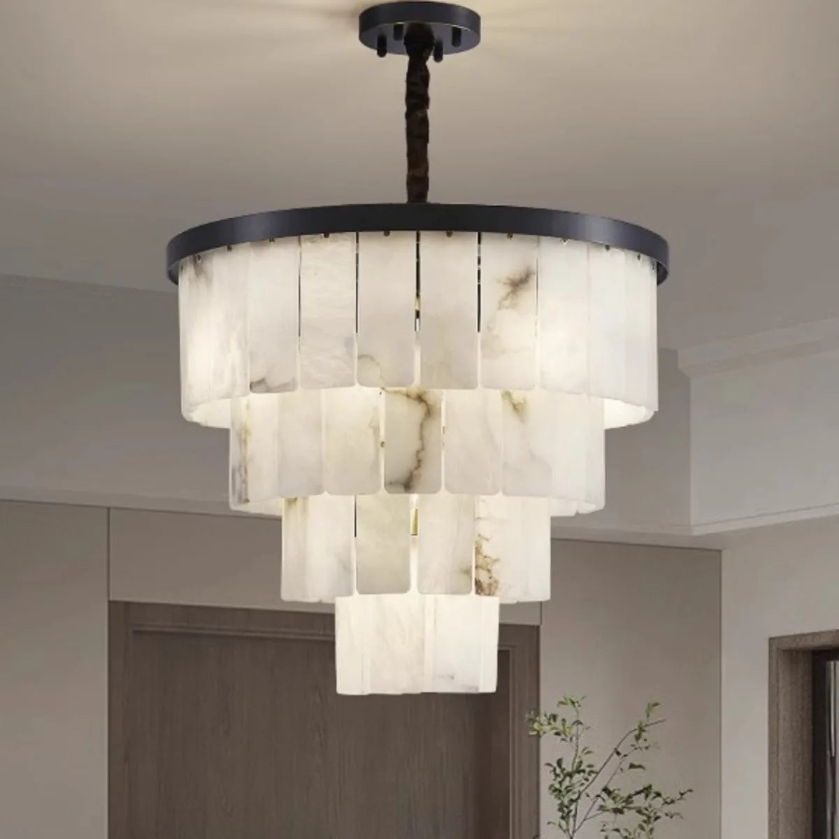 2025 Modern minimalist creative designer luxury Spanish marble warm white brass chandelier home life chandelier