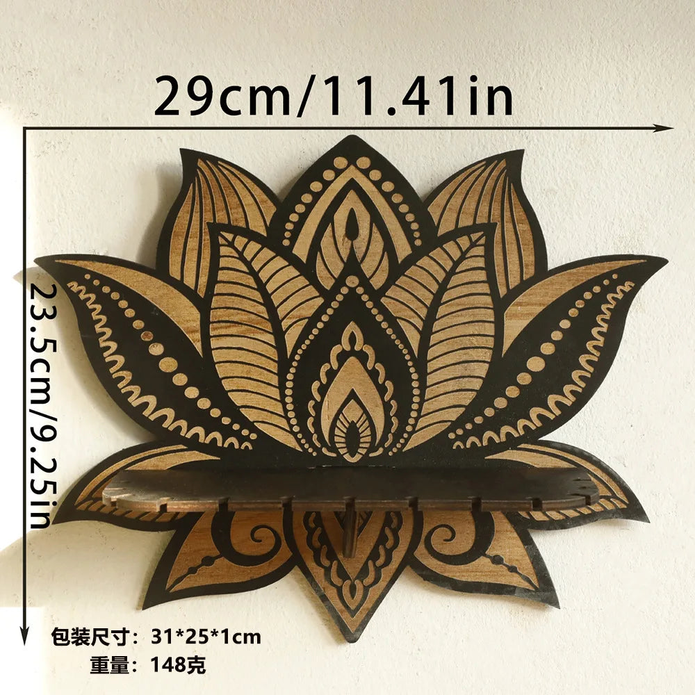 Wooden Craftsmanship Butterfly Lotus Hollow Crystal Storage Rack Simple Home Wall Decoration Wall Phone Stand