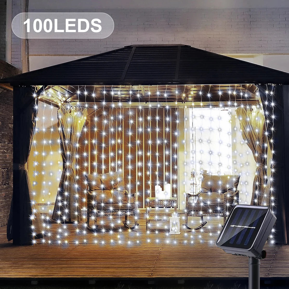 1pc Solar Curtain String Lights Outdoor Fairy Lights Solar Powered Twinkle String Lights 8 Modes For Home Garden Patio Decor