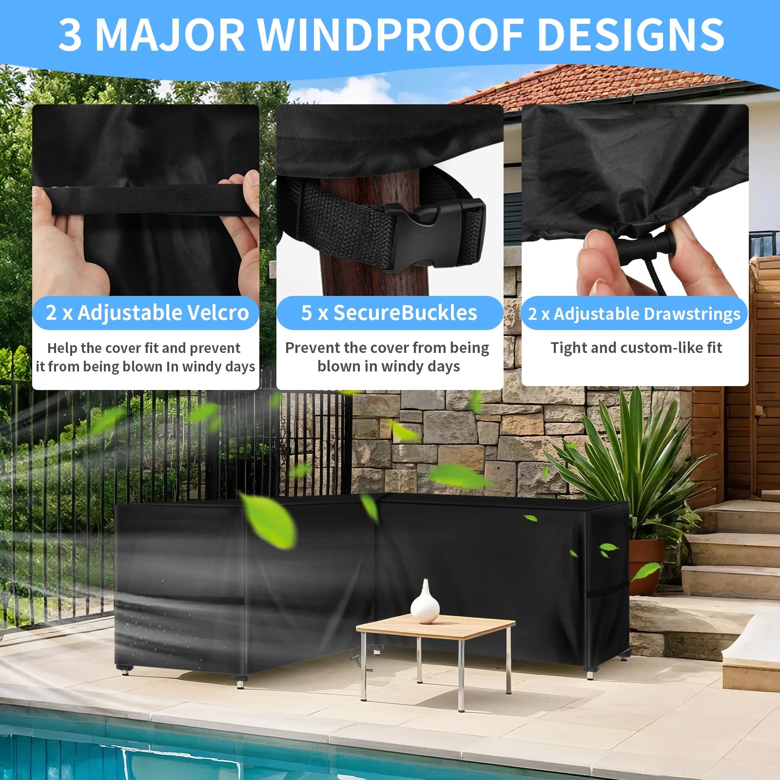 Outdoor Waterproof Sectional Sofa Cover Heavy Duty L-Shape Couch Cover Lawn Sofa Covers Garden Furniture Weather Protection