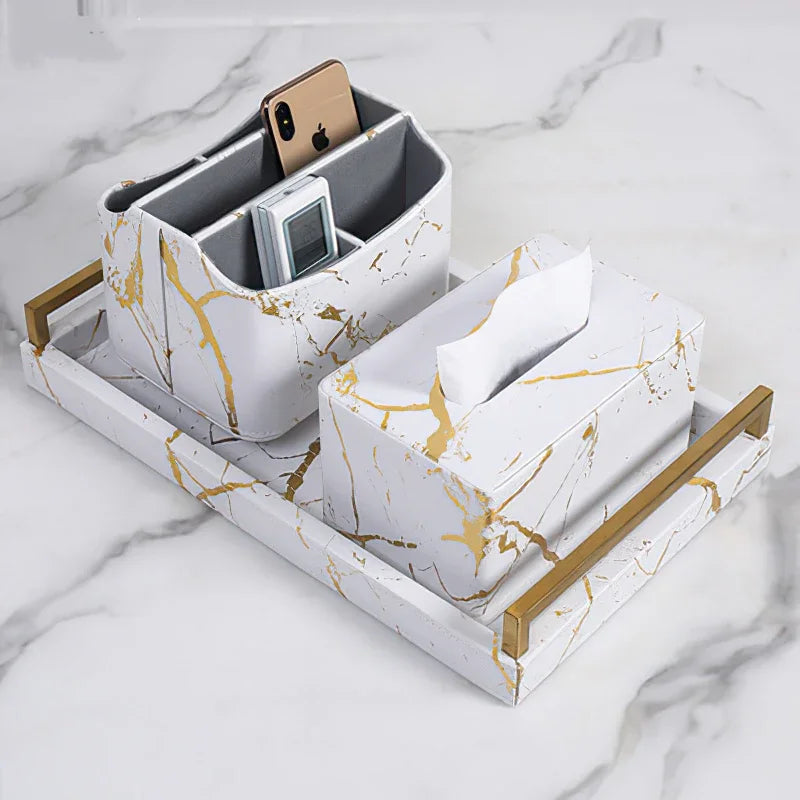 Nordic Marbled Leather Tray Rectangular Metal Handle Plate Storage Trays Decorative Home Hotel Coffee Table Service Plate Large