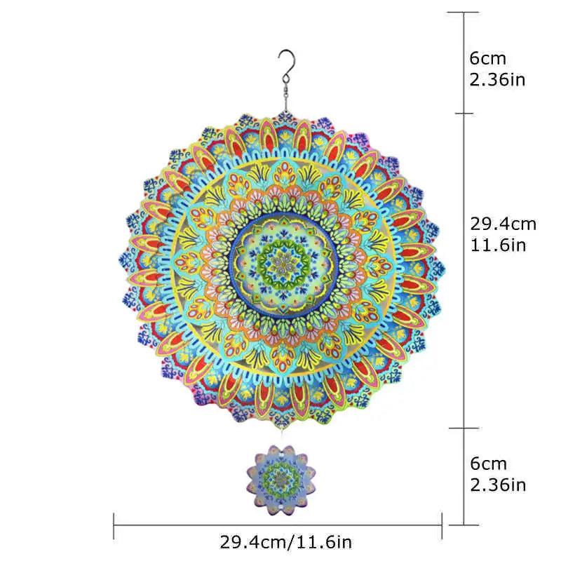 Wind Spinner Mandala Hanging Decor for Outdoor Yard and Garden Kinetic Sculpture Metal 3d Flower Chime Ramadan Patio Ornaments