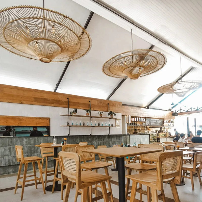 Large Wicker Pendant Lamp Wabi Sabi Style Rattan Chandelier For Living Room Bedroom Restaurant Wood Hand Woven Pendant Lamp