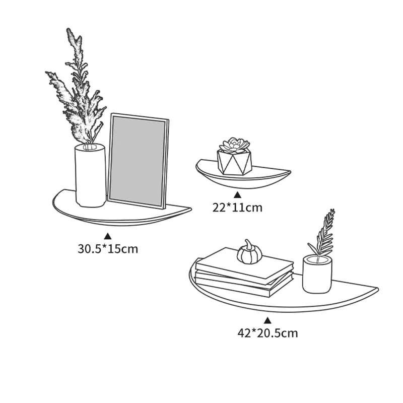 Wooden Semicircle Wall Shelf Background Wall Hanging Projector Display Stand Storage Organization Suspension Home Decoration