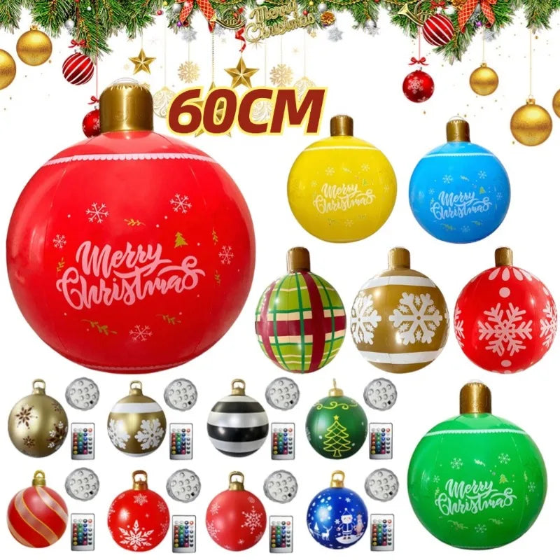 Jumbo 60CM Inflatable Christmas Sphere Outdoor Holiday Decor PVC Weatherproof Lawn Ornament for Xmas New Year Festivities