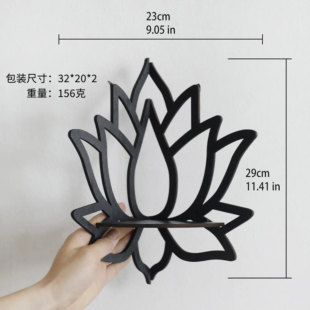 Wooden Craftsmanship Butterfly Lotus Hollow Crystal Storage Rack Simple Home Wall Decoration Wall Phone Stand