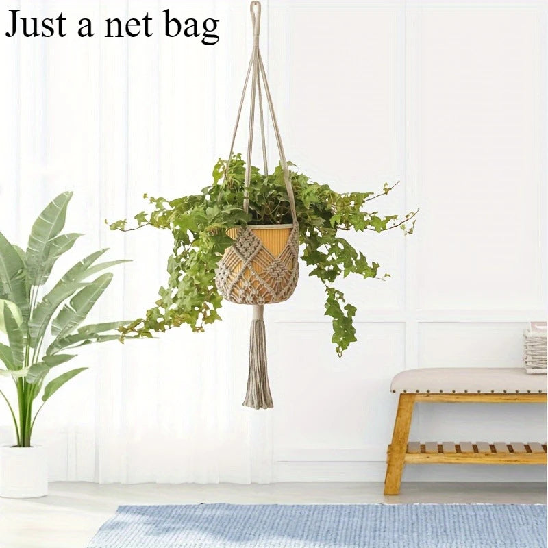 1pcs Boho Macrame Plant Hanger for Indoor Outdoor Hanging Succulents Cotton Rope Woven Hanging Basket with Net Pouch