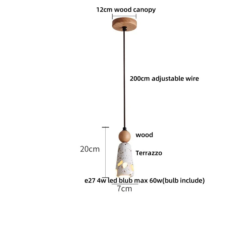 IWHD Wood Ball LED Pendant Lamp Restaurant Bar Living Room Decor Wabi Sabi Stone Terrazzo Nordic Modern Hanging Lights Lamparas