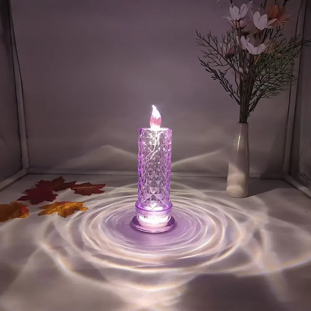 Crystal LED Candle Light Table Lamp Rose Projection Romantic Atmosphere Night Light for Bedroom Party Christmas Wedding Decorate