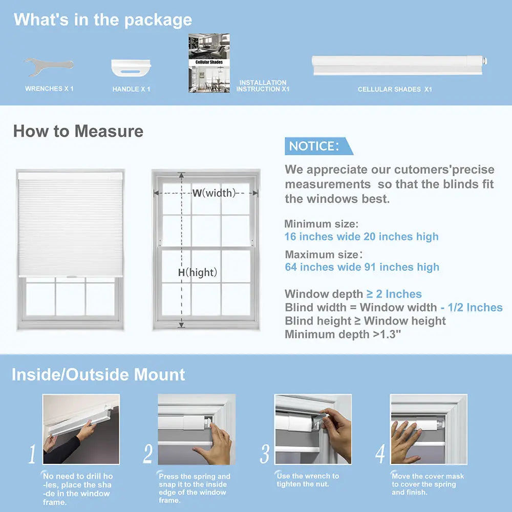 Wholesale High Quality Privacy Blackout Thermal Insulated No Drill Cordless Honeycomb Blinds For Hotel