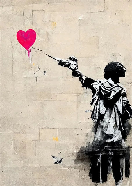 Banksy-Inspired Canvas Print-Graffiti Boy and Girl with Balloon Poster for Pop Street Art Decor in Living Room and Home