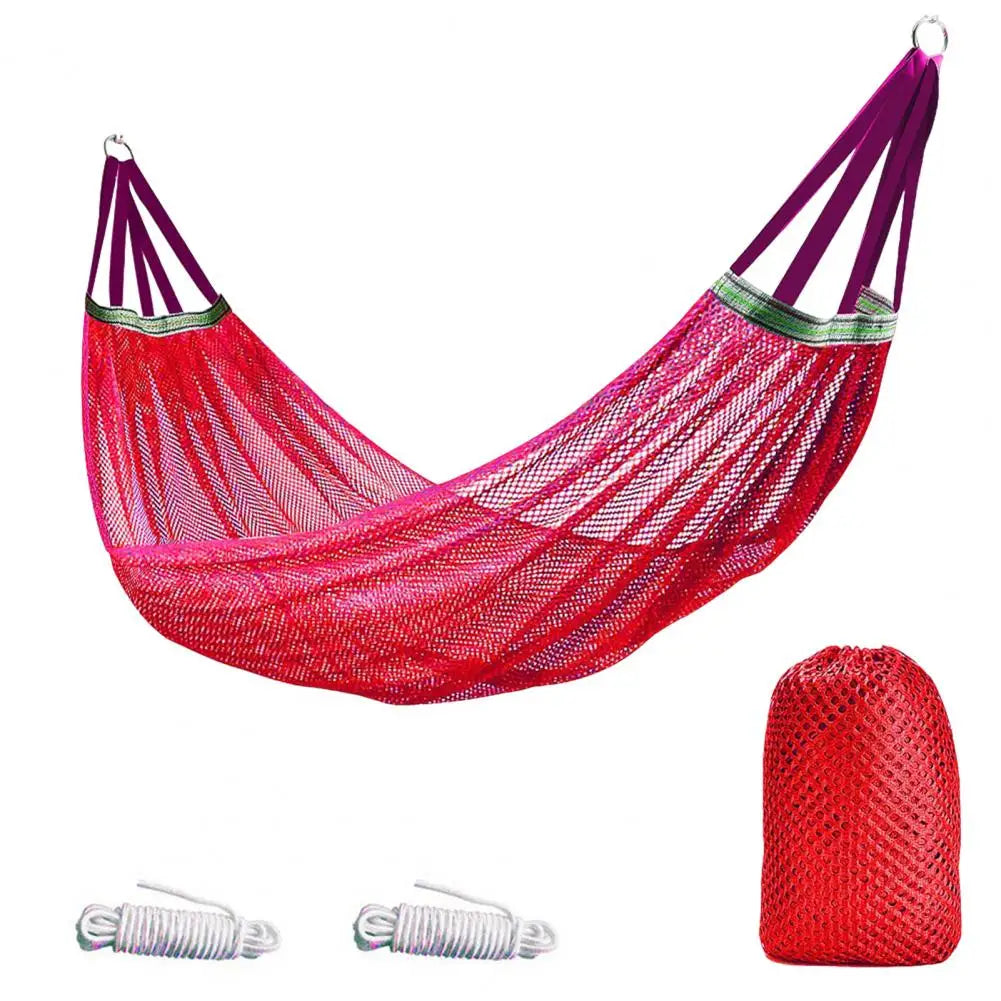 Portable Single Person Hammock with Carry Bag Breathable Mesh Swing for Camping Garden Patio Balcony Outdoor Relaxation