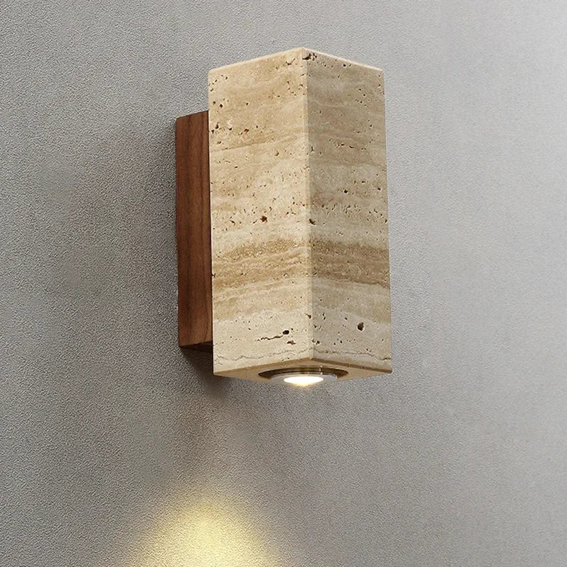 Japan Wabi Sabi Yellow Marble Wall Lamp Bedroom Living Dining Room Led Bedside Wall Light Travertine Stair Corridor Decor Sconce