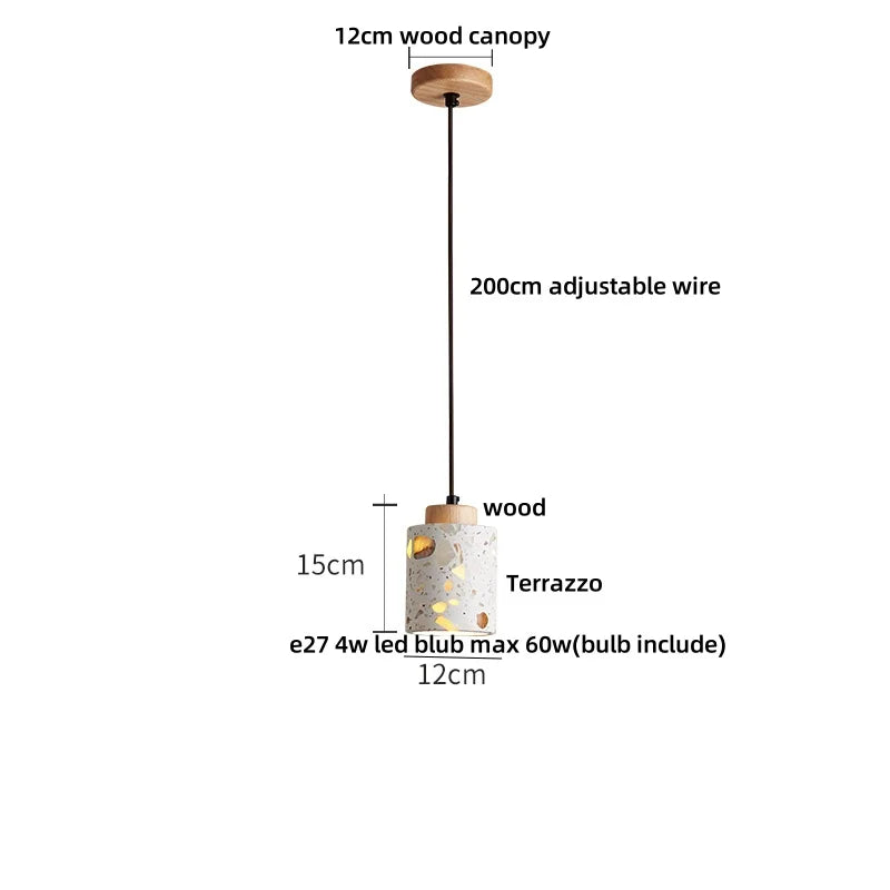 IWHD Wood Ball LED Pendant Lamp Restaurant Bar Living Room Decor Wabi Sabi Stone Terrazzo Nordic Modern Hanging Lights Lamparas