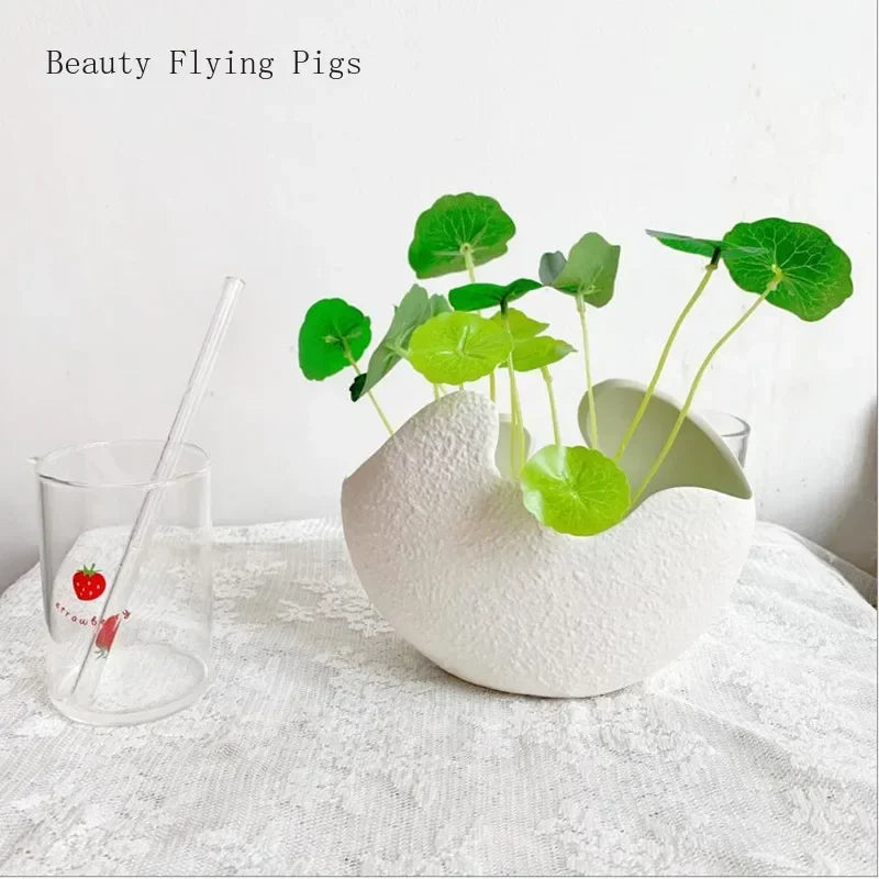 1Pcs Modern pastoral Nordic style White ceramics Egg Shell vase flower pot home desktop ornaments flower arrangement decoration