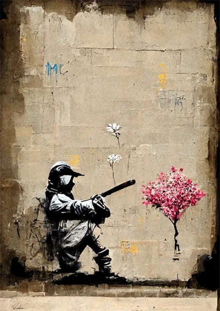 Banksy-Inspired Canvas Print-Graffiti Boy and Girl with Balloon Poster for Pop Street Art Decor in Living Room and Home