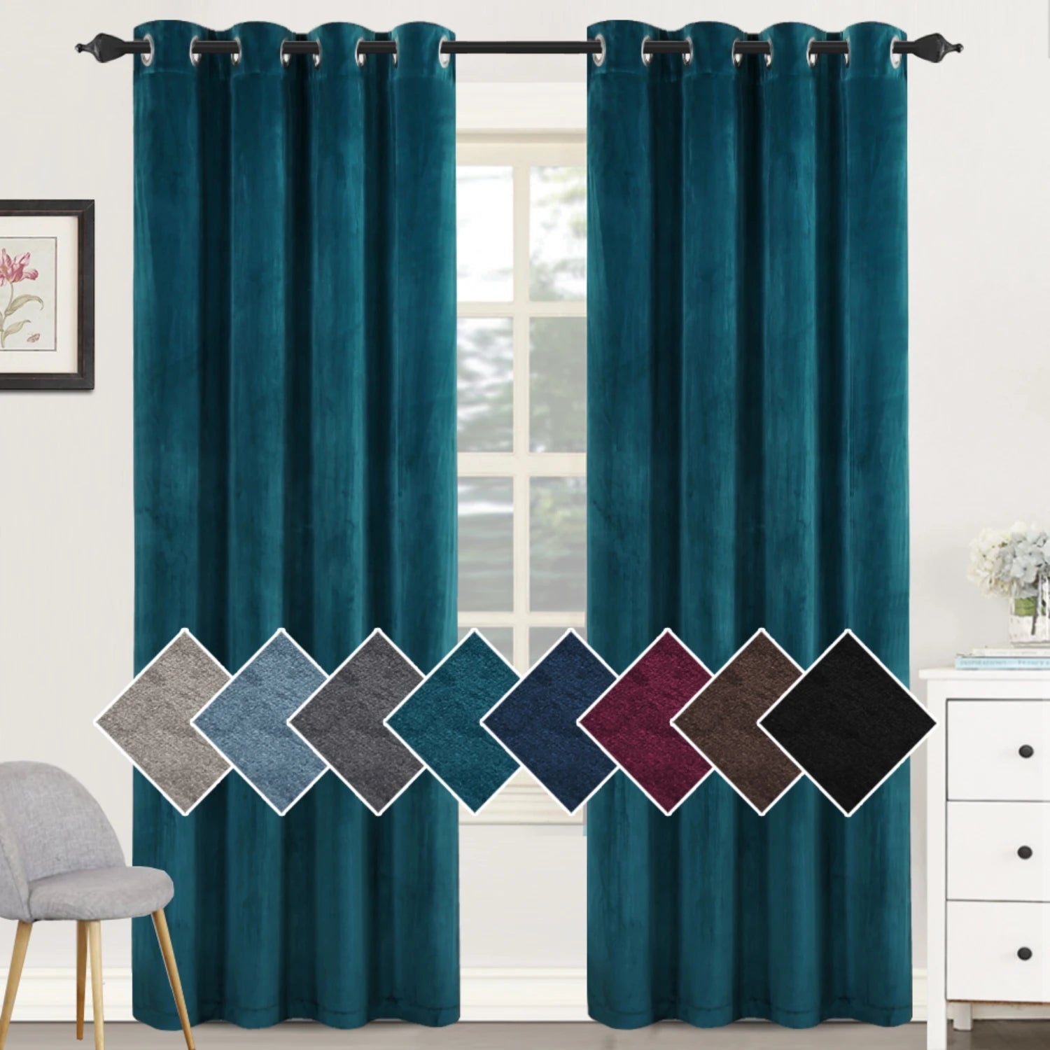 Velvet Blackout Curtains 2 Panels Set Thermal Insulated Long Curtains Drapes Room Darkening Grommet Drapes for Living Room