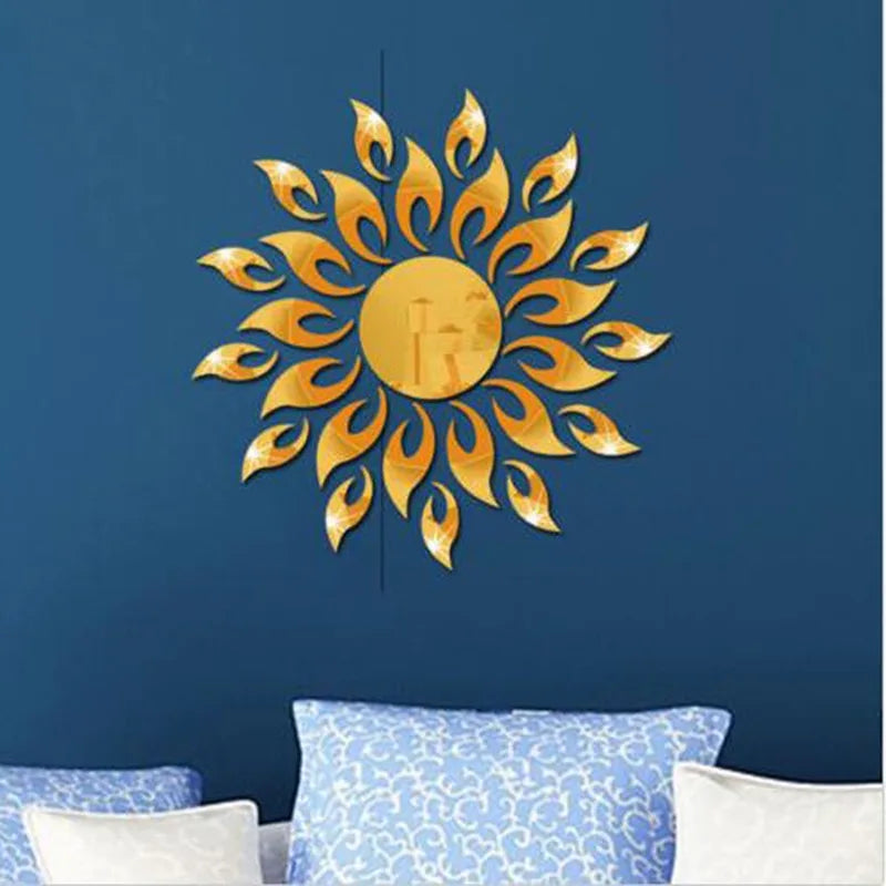 Mirror Sun Flower Art Removable Wall Sticker Acrylic Mural Decal Household Room Decoration