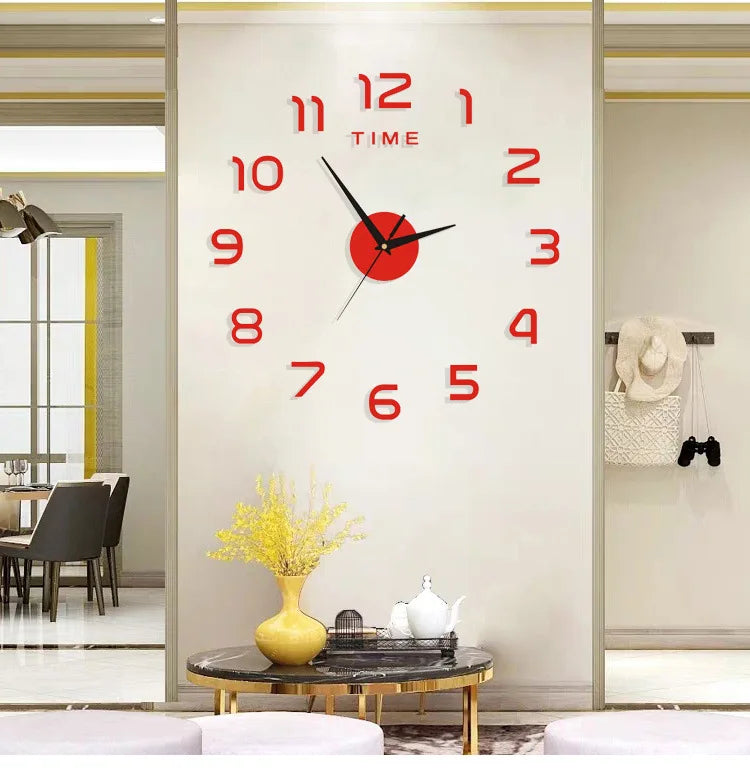 Modern Design Large Wall Clock 2D DIY Quartz Clock Fashion Watch Acrylic Mirror Stickers Living Room Home Decoration Decor