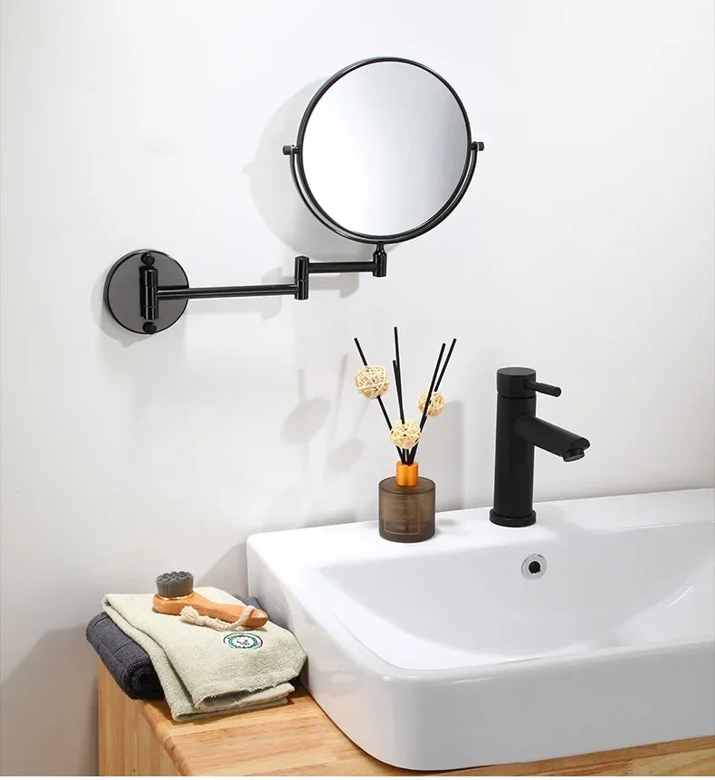 Dressing Mirror Wall Mounted 8 Inch Magnifying Two-sides Mirror Space Aluminum Black  Makeup Mirror Cosmetic Lady Gift