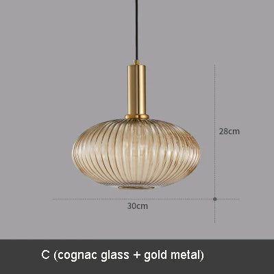 Modern Ribbed Glass Pendant Lamp Smoke Cognac Green Nordic Suspension Light Dinning Room Bedroom Restaurant Hotel Bedside Cafe