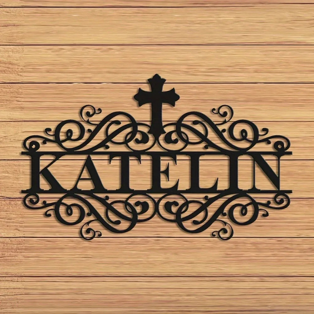 Custom Metal Nameplate Graceful Cross Pattern Tailored Outdoor Wall Deco Churches Homes Vintage Housewarming Birthday Gift Sign