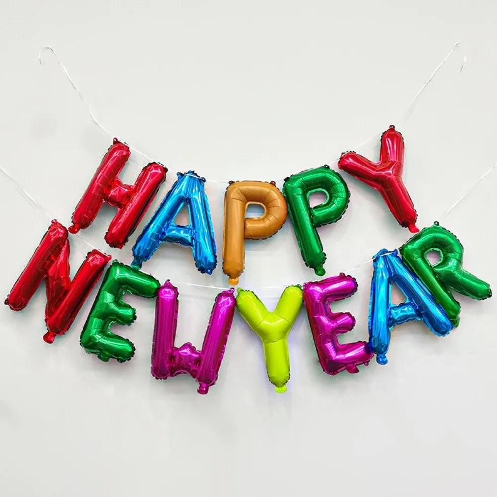 Happy New Year 2026 Alphabet Balloons Holiday Ornaments New Year Colorful Foil Balloons Inflatable Party Supplies