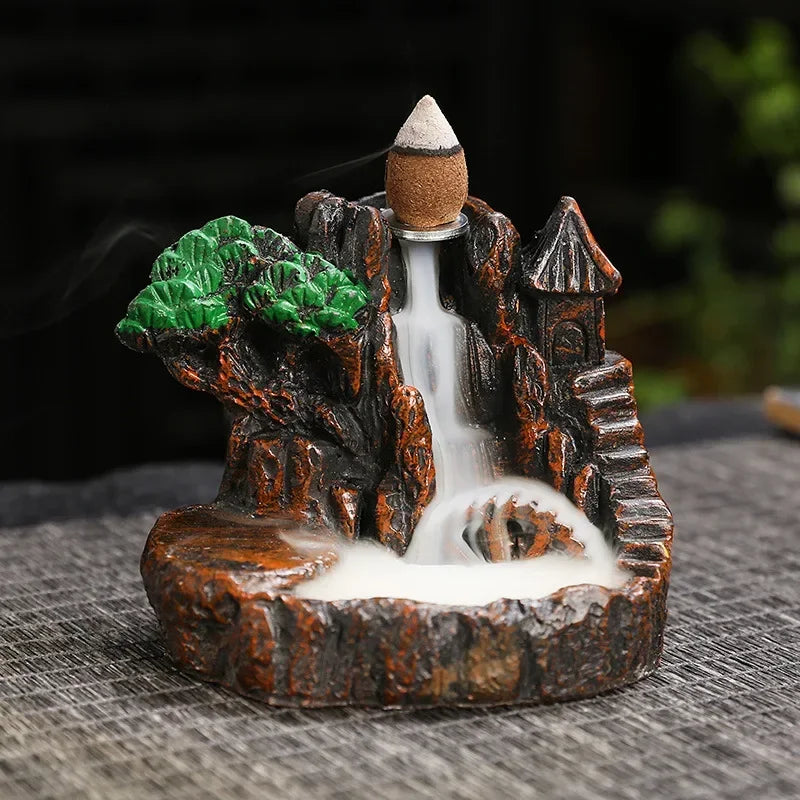 2025 Mountains River Waterfall Reflux Incense Burner Fountain Backflow Aroma Smoke Censer Holder Home Crafts +60 Incense Cones