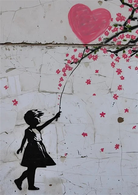 Banksy-Inspired Canvas Print-Graffiti Boy and Girl with Balloon Poster for Pop Street Art Decor in Living Room and Home