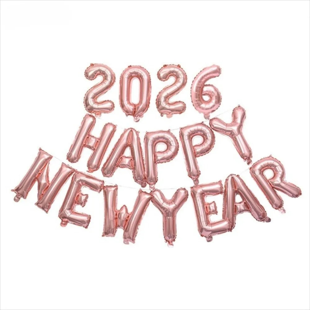 Happy New Year 2026 Alphabet Balloons Holiday Ornaments New Year Colorful Foil Balloons Inflatable Party Supplies