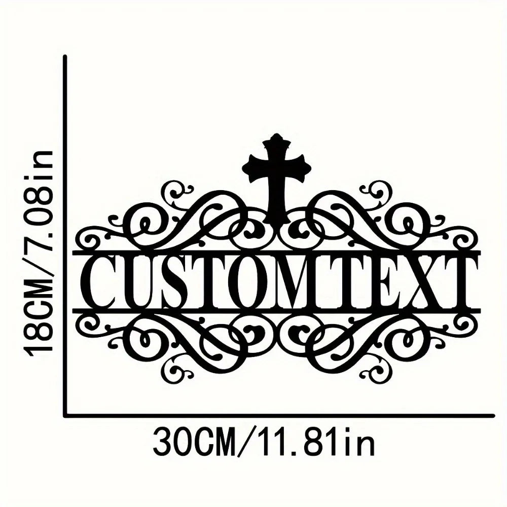 Custom Metal Nameplate Graceful Cross Pattern Tailored Outdoor Wall Deco Churches Homes Vintage Housewarming Birthday Gift Sign