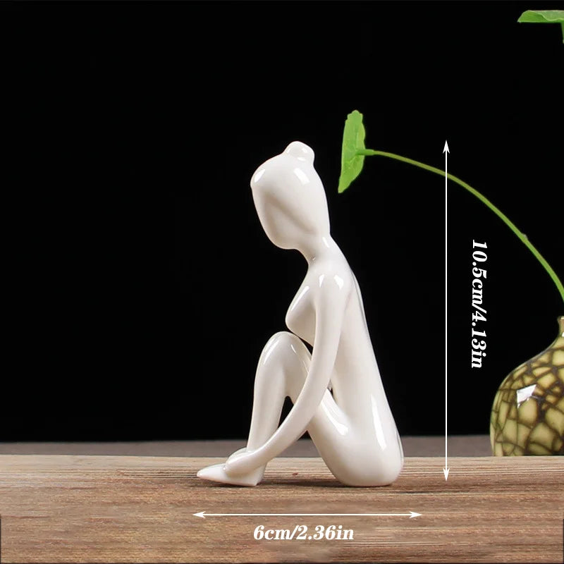 12 Styles Abstract Figure Art Ceramic Yoga Poses Figurine Porcelain Lady Statue Home Yoga Study Studio Decor Ornament  Sculpture