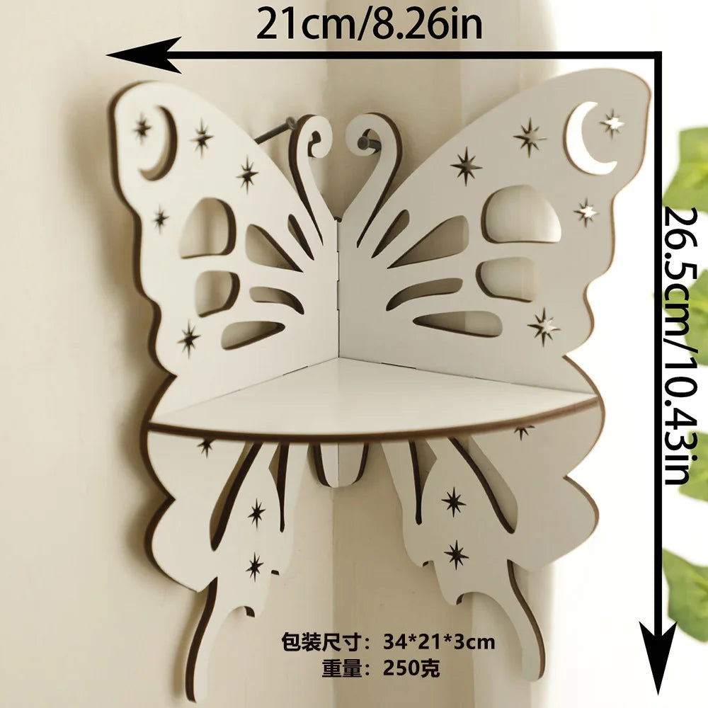 Wooden Craftsmanship Butterfly Lotus Hollow Crystal Storage Rack Simple Home Wall Decoration Wall Phone Stand