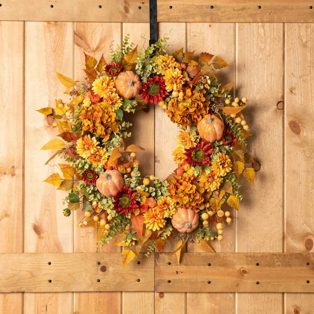 45x45cm Fall Wreaths Autumn Harvest Pumpkin Berry Wreath Maple Leaves Flower Wreaths For Thanksgiving Festive Party Supplies