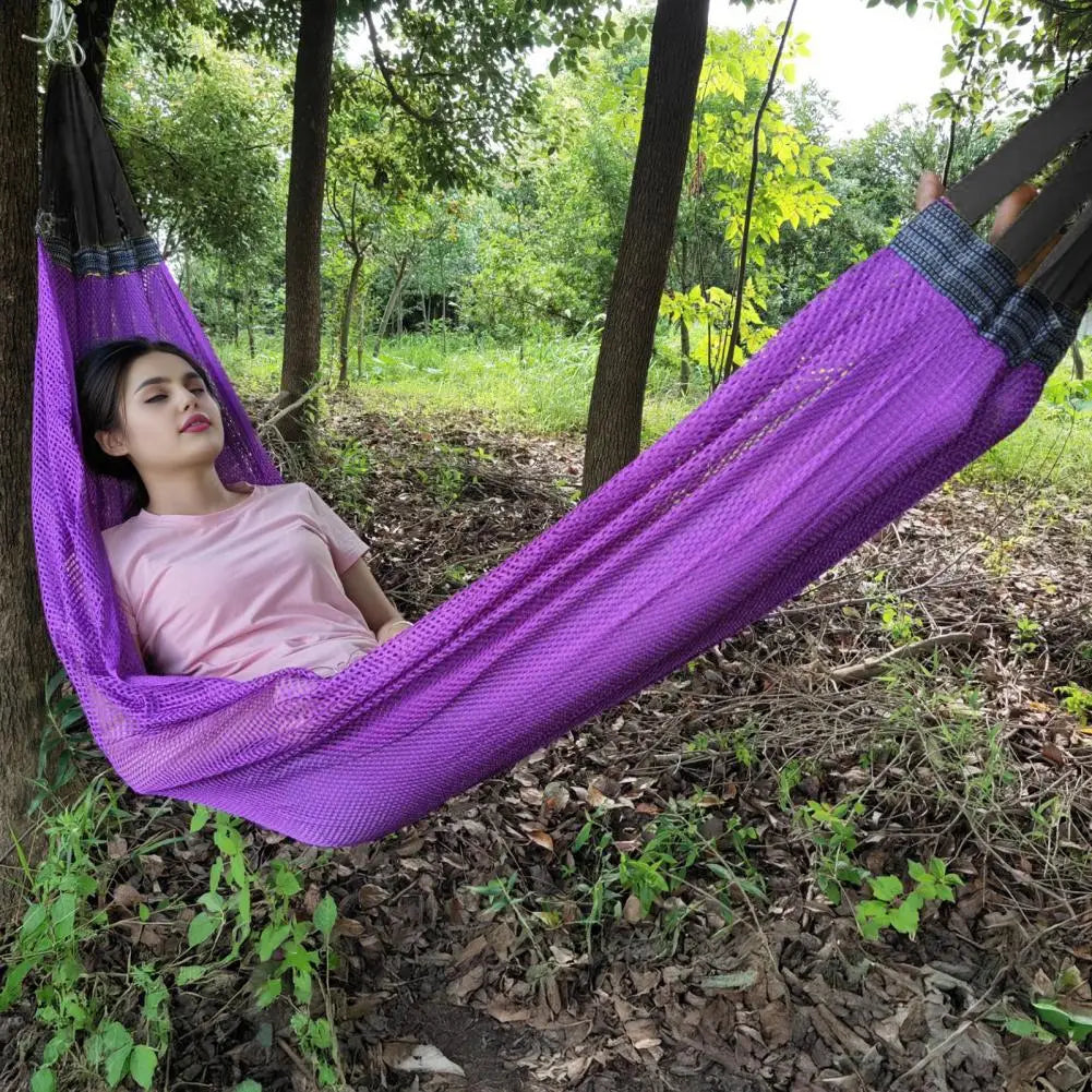 Portable Single Person Hammock with Carry Bag Breathable Mesh Swing for Camping Garden Patio Balcony Outdoor Relaxation