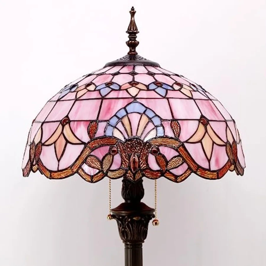 Floor Lamp Pink Baroque Stained Glass Standing Reading Light 16X16X64 Inches Antique Pole Corner Lamp Decor for Bedroom