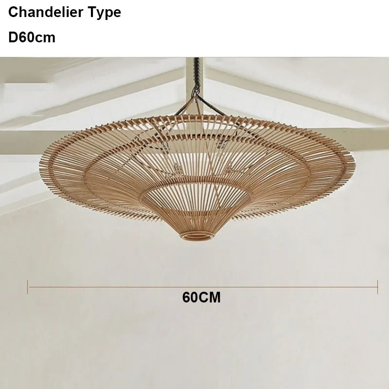 Large Wicker Pendant Lamp Wabi Sabi Style Rattan Chandelier For Living Room Bedroom Restaurant Wood Hand Woven Pendant Lamp