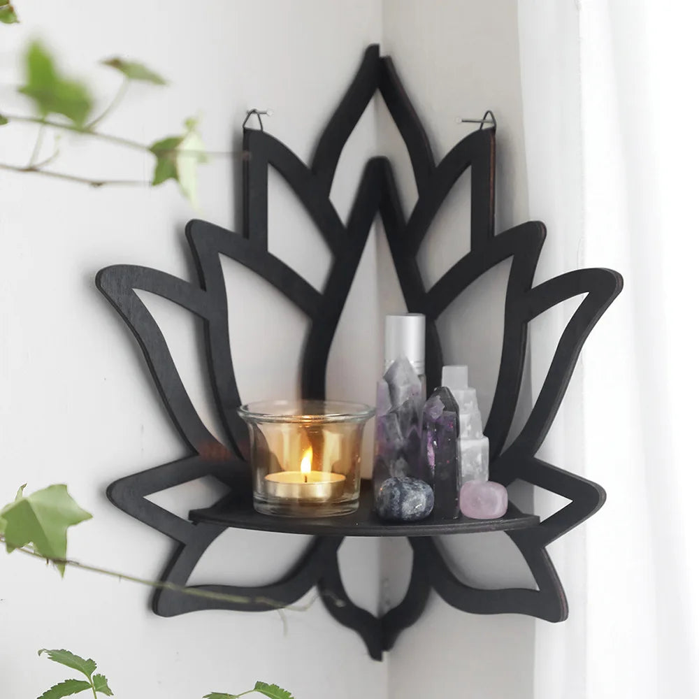 Wooden Craftsmanship Butterfly Lotus Hollow Crystal Storage Rack Simple Home Wall Decoration Wall Phone Stand